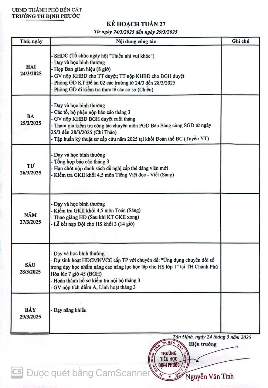 KẾ HOẠCH TUẦN 27